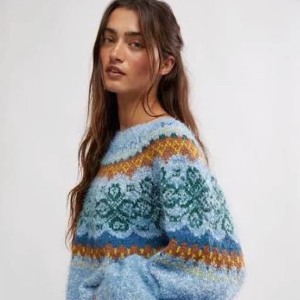 NWT Free People Festive Frost Sweater Ice Blue Size M - Picture 2 of 11